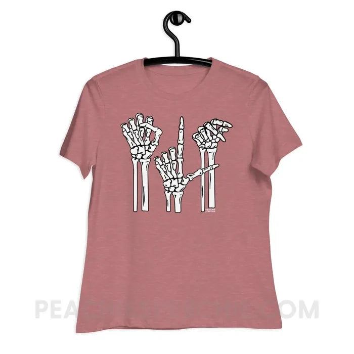Skeleton SLP Women’s Relaxed Tee - Heather Mauve / S - T-Shirts & Tops peachiespeechie.com