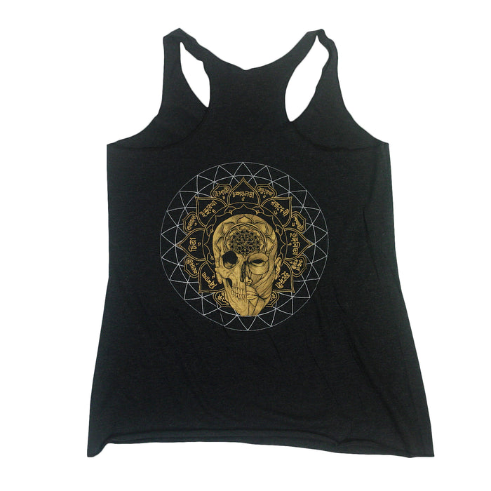 108 Skull Heather Black Womens Racerback Tank Top back