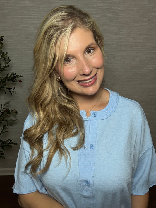Sky Blue Short-Sleeve Cashmere Cardigan