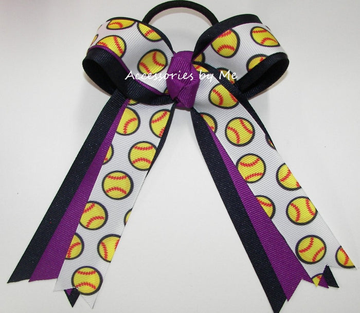 Softball Pattern Ribbon with Royal Orchid Purple and Navy Blue Ribbon
