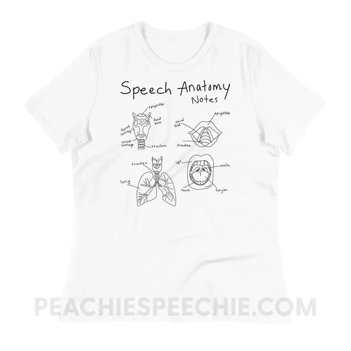 Speech Anatomy Notes Women’s Relaxed Tee - White / S - T-Shirts & Tops peachiespeechie.com