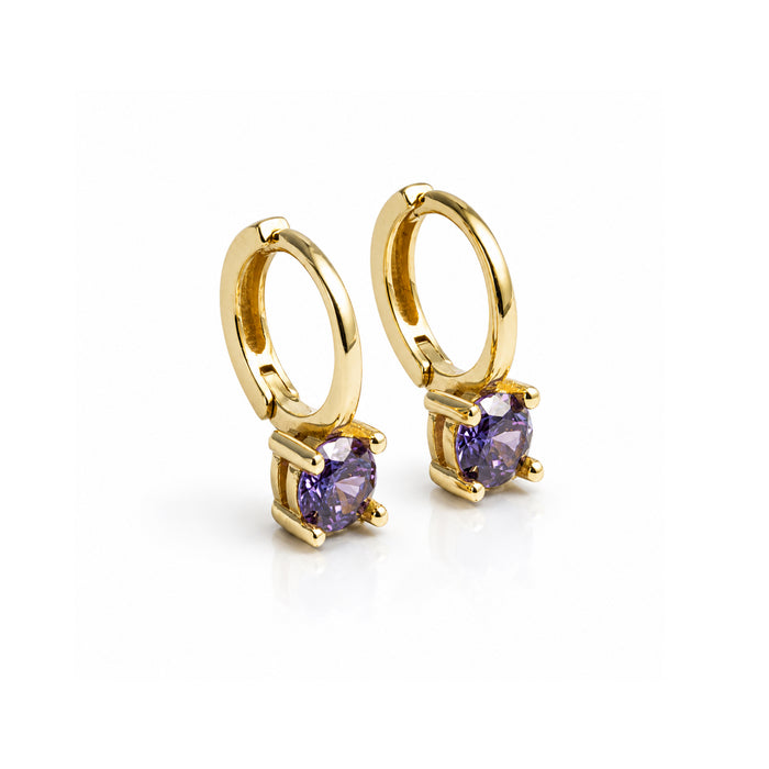Sterling Silver Gold Vermeil Amethyst Color CZ Huggie Earrings