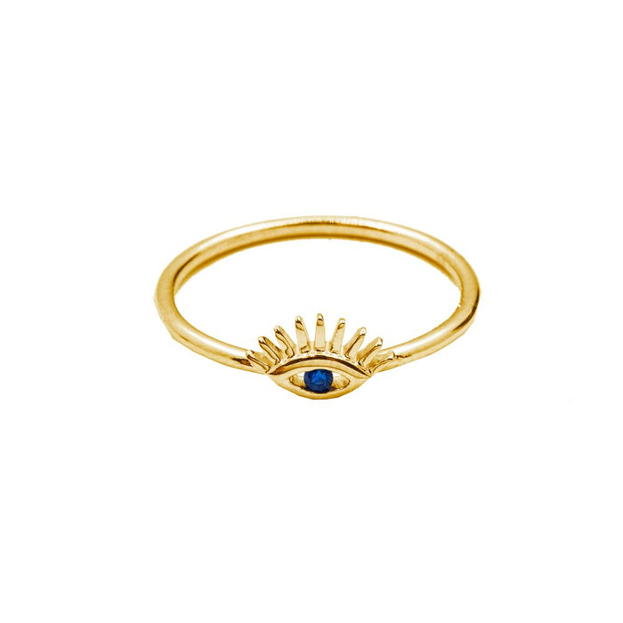 Sterling Silver Gold Vermeil CZ Evil Eye Ring
