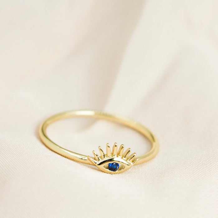 Sterling Silver Gold Vermeil CZ Evil Eye Ring