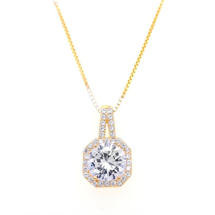 Sterling Silver Gold Vermeil CZ Halo Necklace