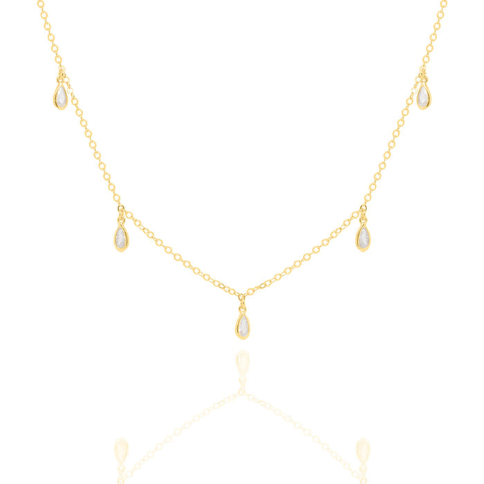 Sterling Silver Gold Vermeil CZ Mini Tear Drop Dangling Choker