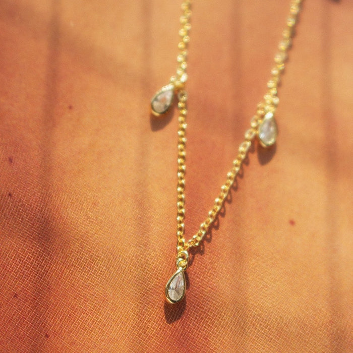 Sterling Silver Gold Vermeil CZ Mini Tear Drop Dangling Choker