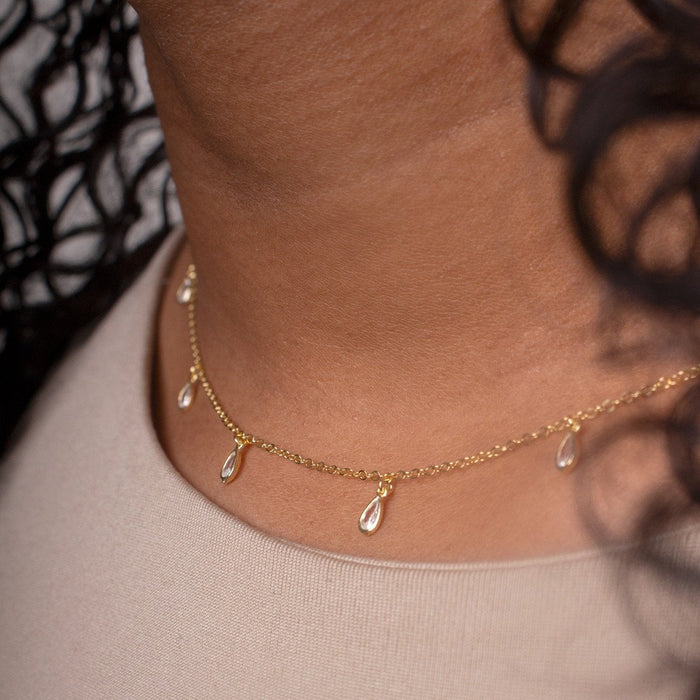 Sterling Silver Gold Vermeil CZ Mini Tear Drop Dangling Choker