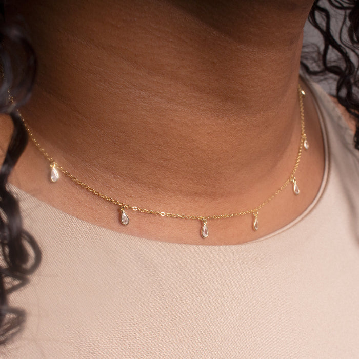 Sterling Silver Gold Vermeil CZ Mini Tear Drop Dangling Choker