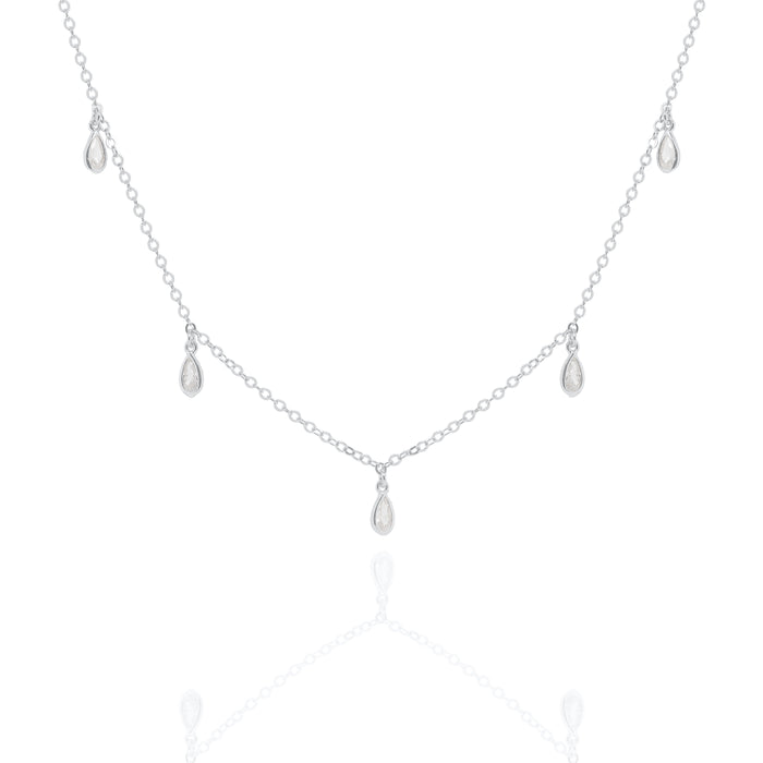 Sterling Silver Gold Vermeil CZ Mini Tear Drop Dangling Choker