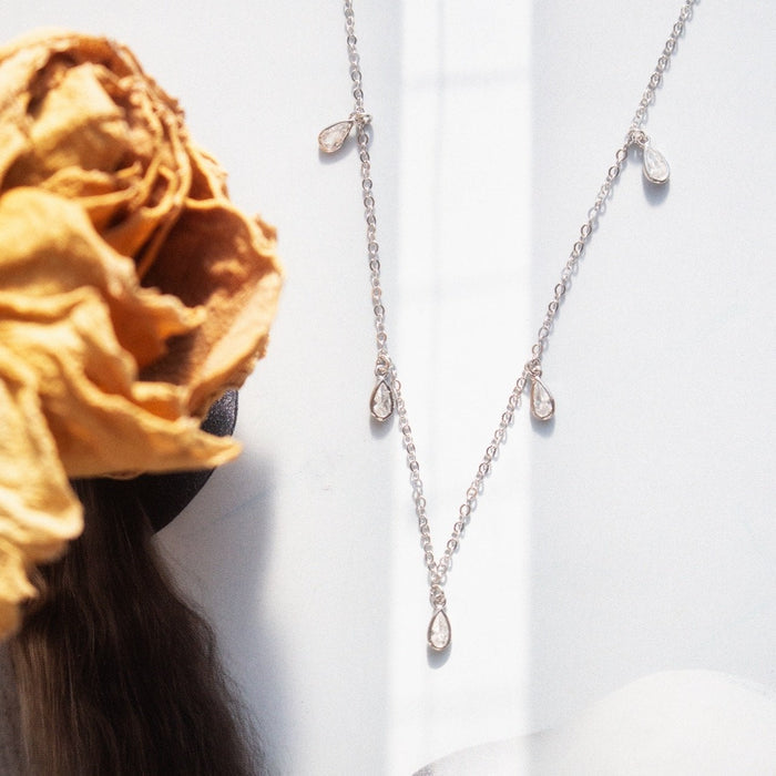 Sterling Silver Gold Vermeil CZ Mini Tear Drop Dangling Choker