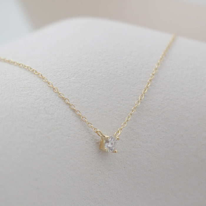 Sterling Silver Gold Vermeil CZ Single Stone Necklace