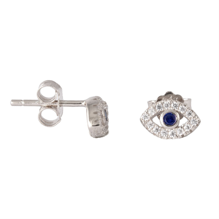 Sterling Silver Rhodium Plated CZ Evil Eye stud Earrings