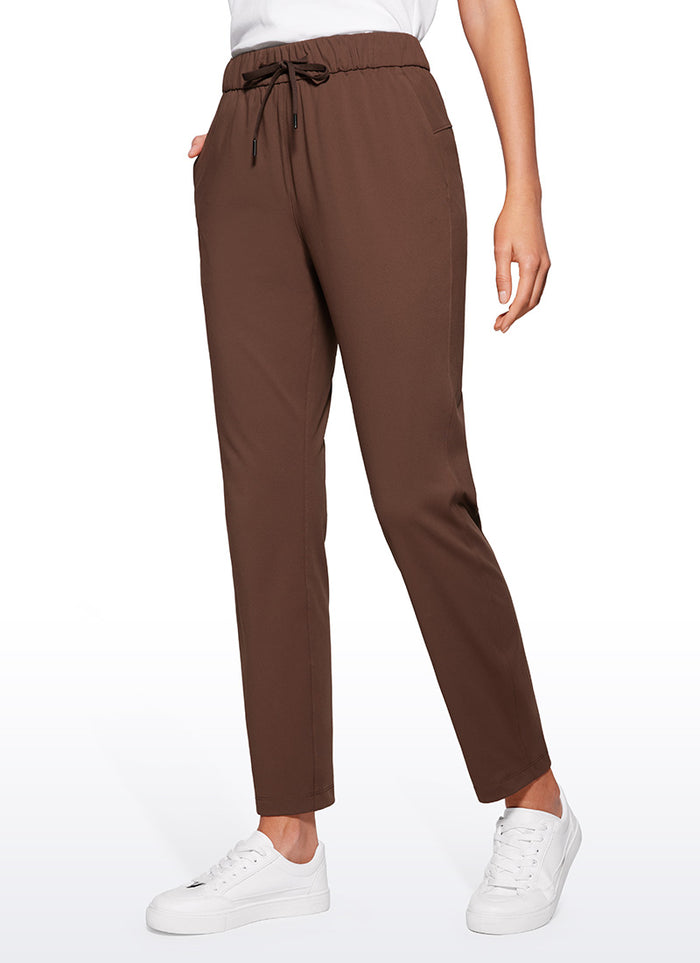 CRZ YOGA Women's Travel Slim Fit Stretch Drawstring 7/8 Pants 27'' Coffee Brown