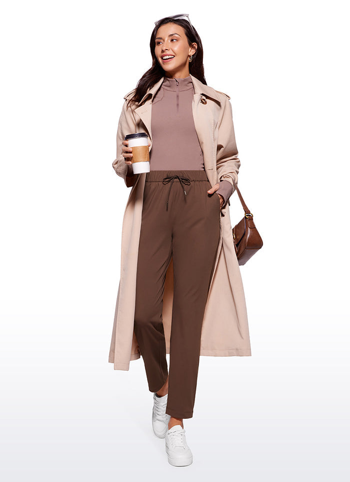 CRZ YOGA Women's Travel Slim Fit Stretch Drawstring 7/8 Pants 27'' Coffee Brown