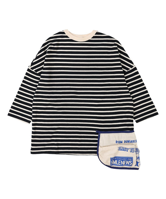 Striped Cotton Jersey Apron L/S Tee(LADIES)