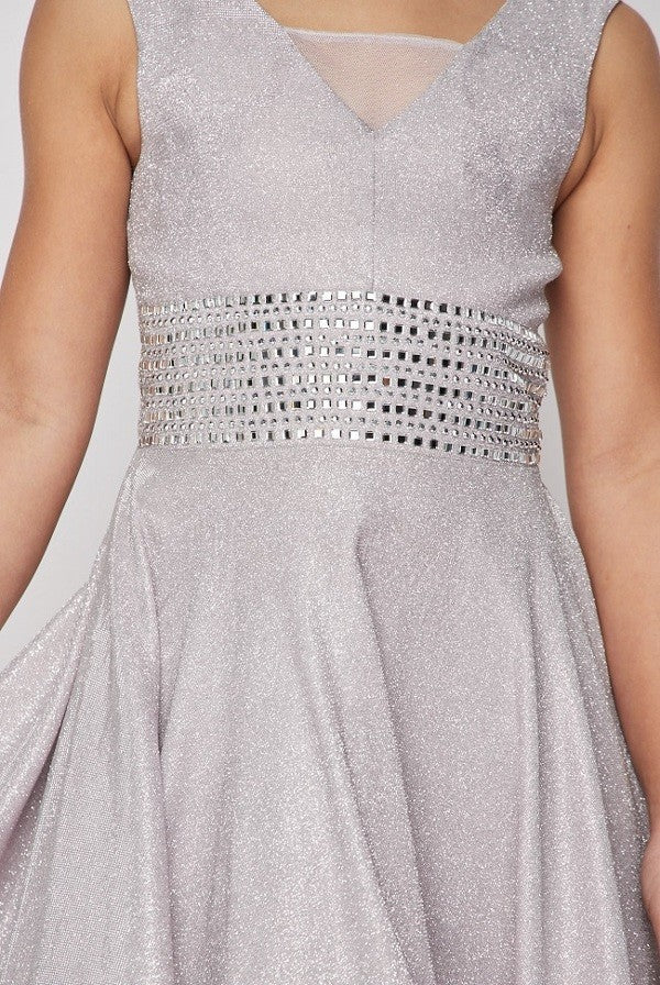 Studed Waist Lurex Girl Party Dress by Cinderella Couture USA AS5070
