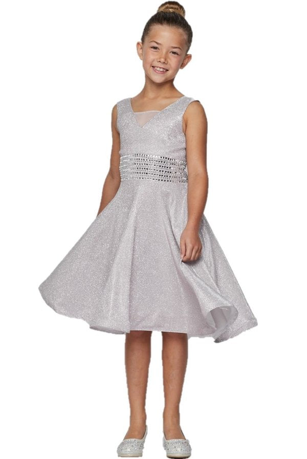 Studed Waist Lurex Girl Party Dress by Cinderella Couture USA AS5070