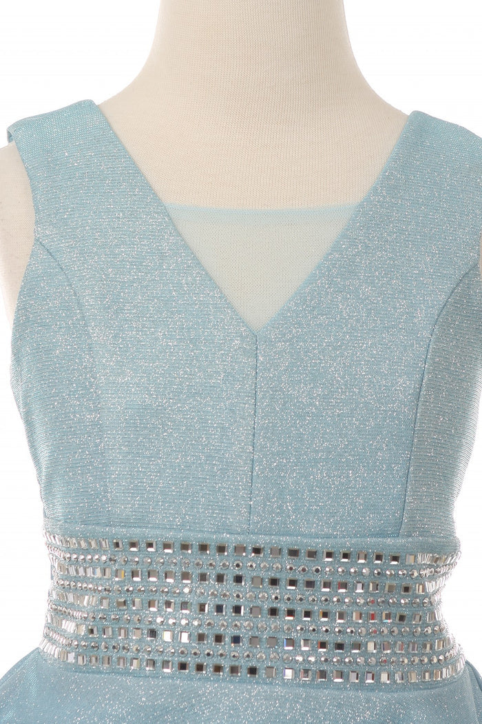 Studed Waist Lurex Girl Party Dress by Cinderella Couture USA AS5070