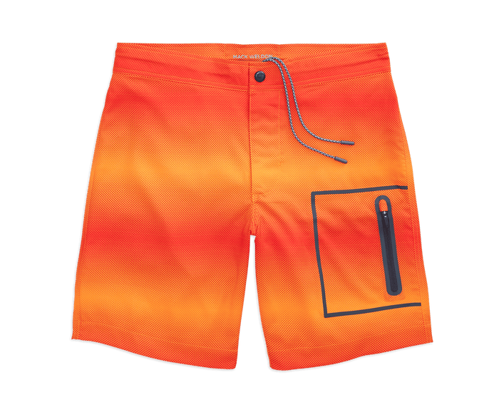 Orange Spark Pulse Stripe | Front view of Swim Board Short in Orange Spark Pulse Stripe