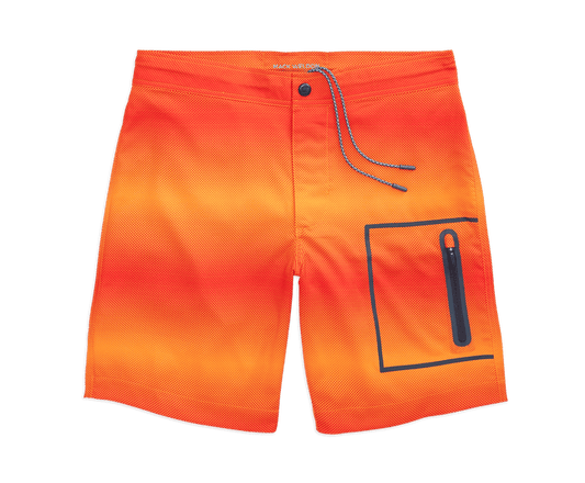 Orange Spark Pulse Stripe | Front view of Swim Board Short in Orange Spark Pulse Stripe
