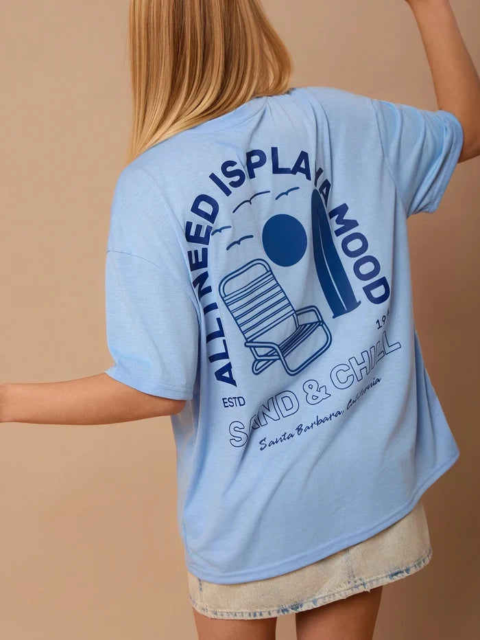 SXV 'ALL I NEED IS PLAYA MOOD’ Printed Cool Aesthetic Oversized Baggy T-shirt