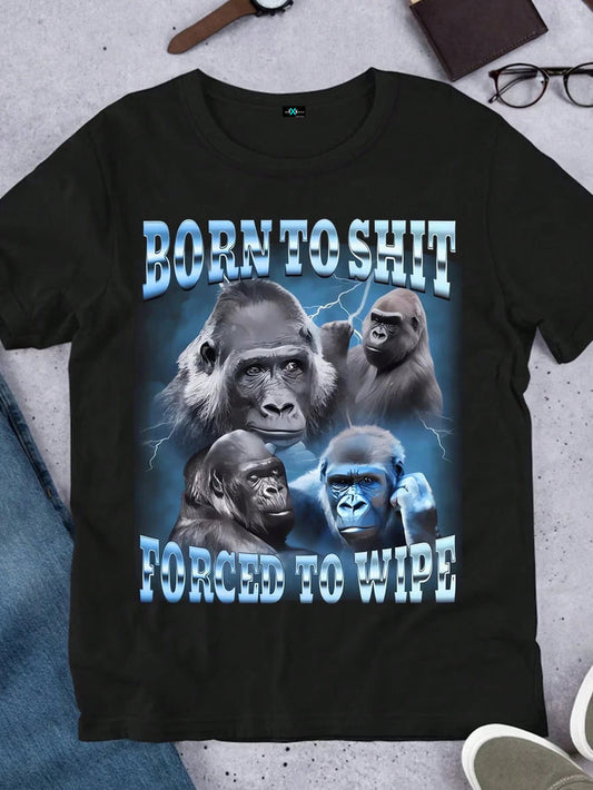 SXV Born Stool Forced To Wipe Comic Gorilla Pattern T-Shirt Fashion
