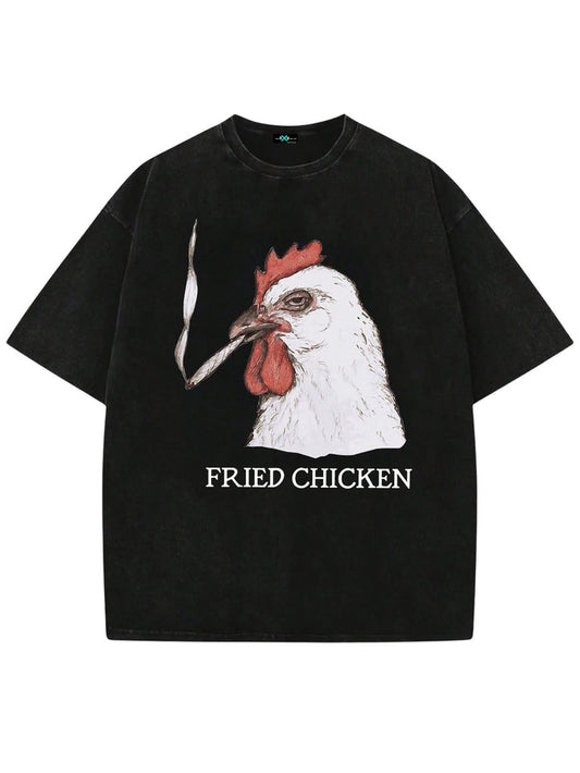SXV Casual Rooster Letter Print Short Sleeve T-Shirt, Summer