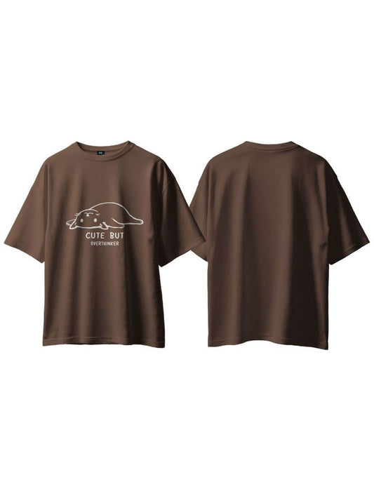SXV 'Cute but overthinker’ Printed Cool Aesthetic Oversized Baggy T-shirt