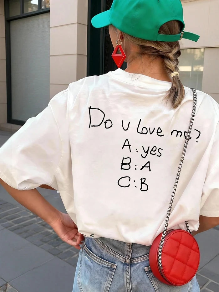 SXV DO YOU LOVE MELadies' Spring And Summer New Letter Daily Casual Round Neck Short Sleeved T-Shirt