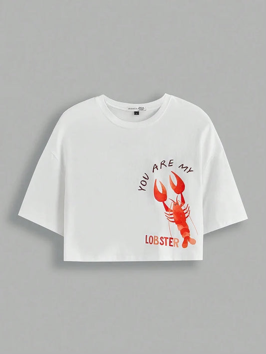 SXV Graphic Drop Shoulder Crop Tee YOU ARE MY LOBSTER