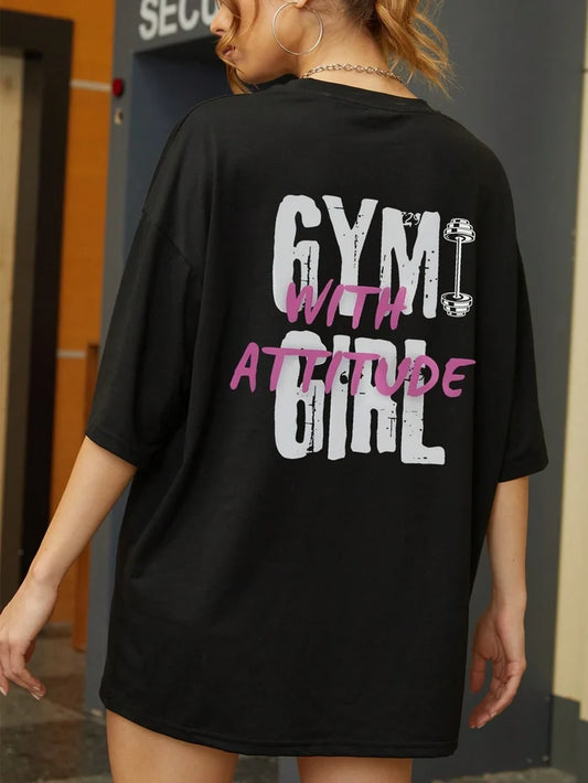 SXV 'GYM GIRL WITH ATTITUDE’ Printed Cool Aesthetic Oversized Baggy T-shirt