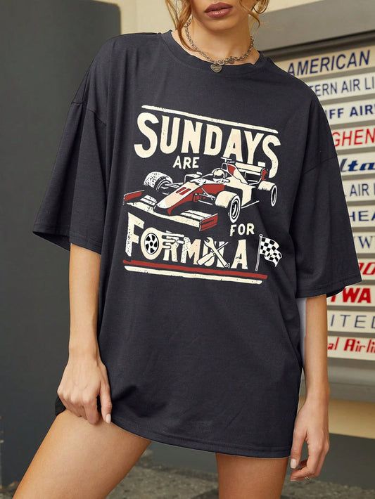 SXV 'sundays’ Printed Cool Aesthetic Oversized Baggy T-shirt