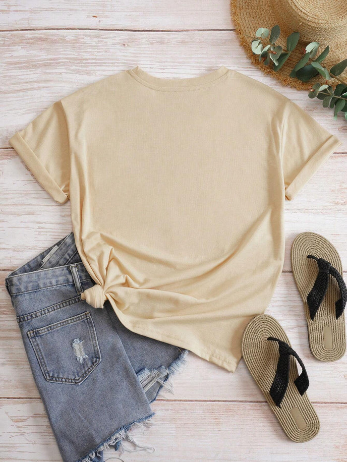 SXV Women Lips Print Short Sleeve T-Shirt, BROWN SUGAR Graphic Tee, Summer Top