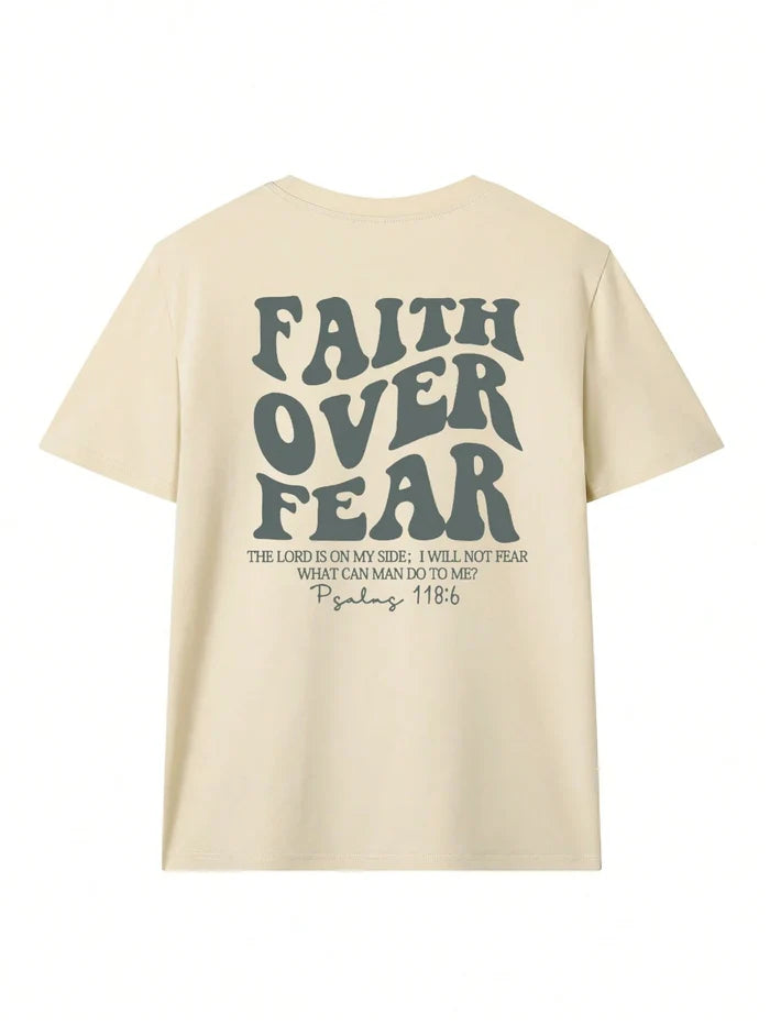 SXV Women's Belief Overcomes Fear Letter Print Casual Round Neck Short Sleeve T-Shirt