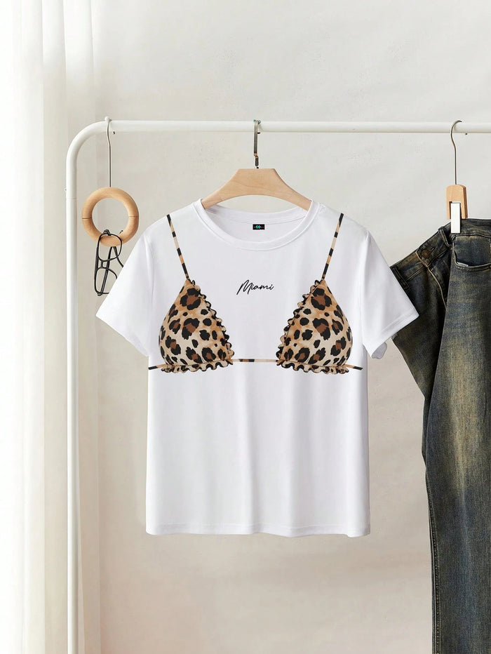 SXV Women's Crew Neck Short Sleeve Printed Minimalist T-Shirt, Casual Everyday Wear
