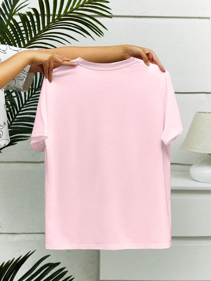 SXV Women's Hip-Hop Style Letter & Dog Print Dropped Shoulder Sleeve T-Shirt