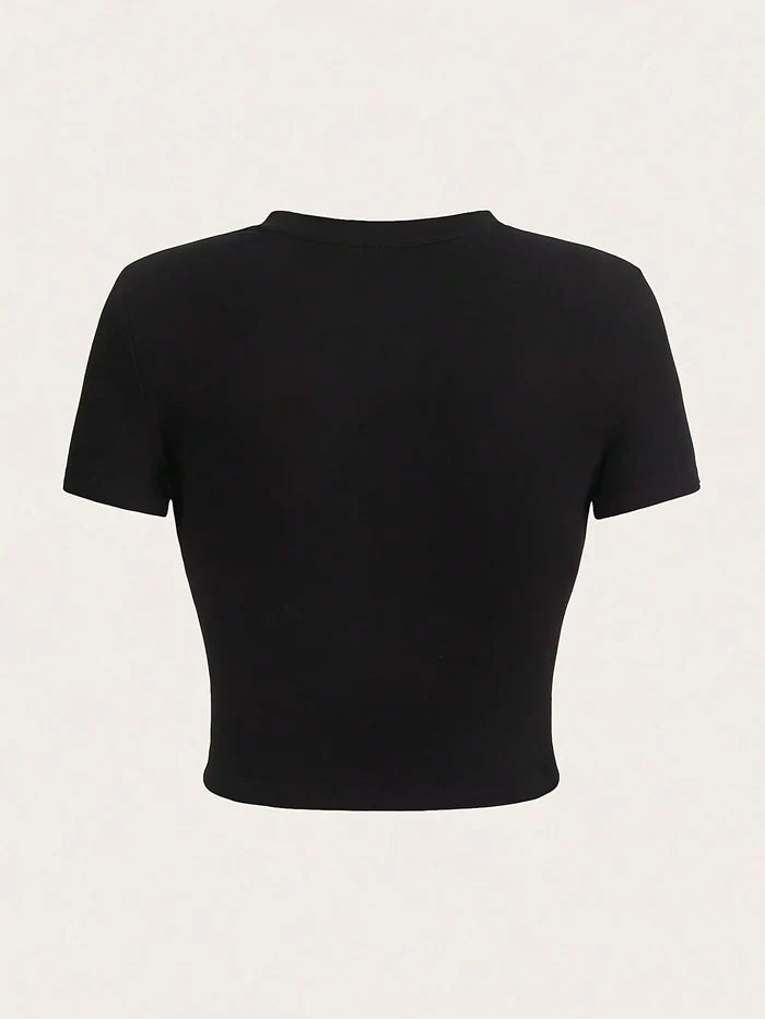 SXV Y2K-Style Women's Cropped T-Shirt Top. Black Crop Top T-Shirt With Buy Me A Drink It's My Birthday In Red