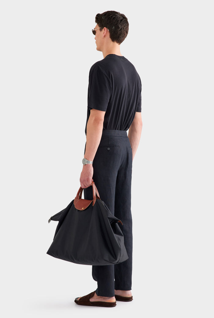 Tailored Linen Side Tab Trouser - Black