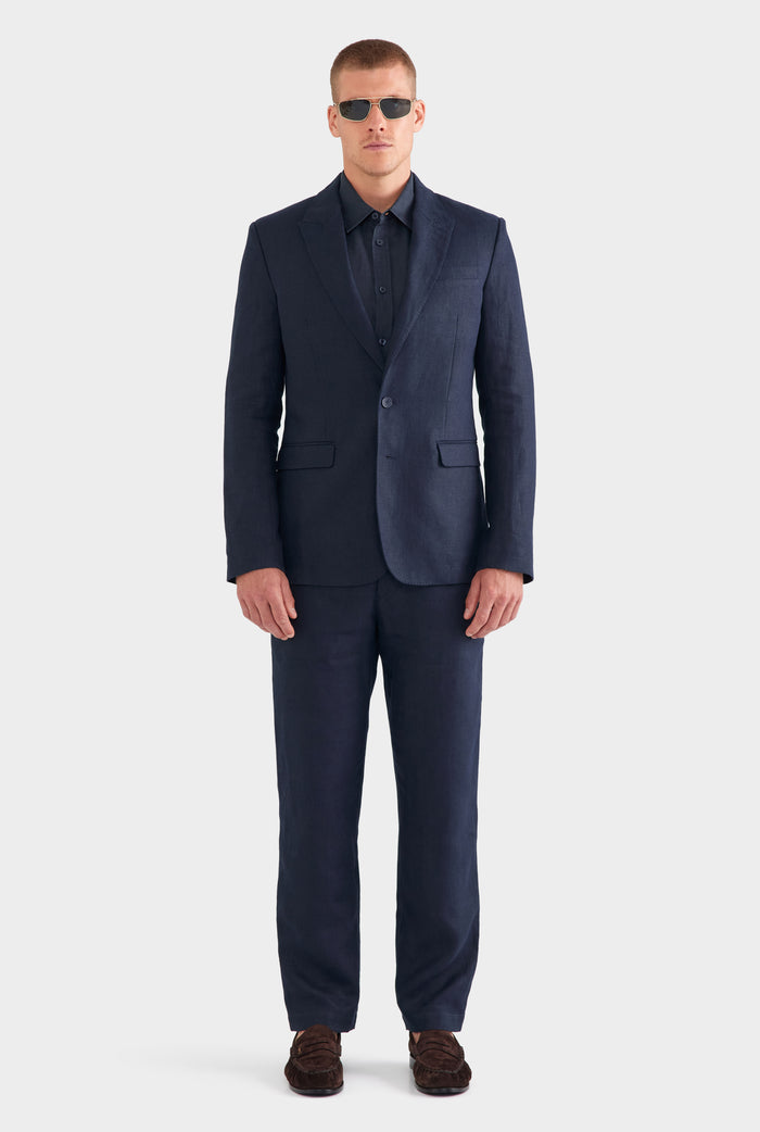 Tailored Linen Suit Jacket - Navy