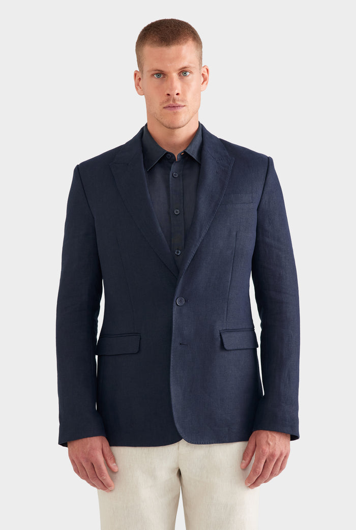Tailored Linen Suit Jacket - Navy