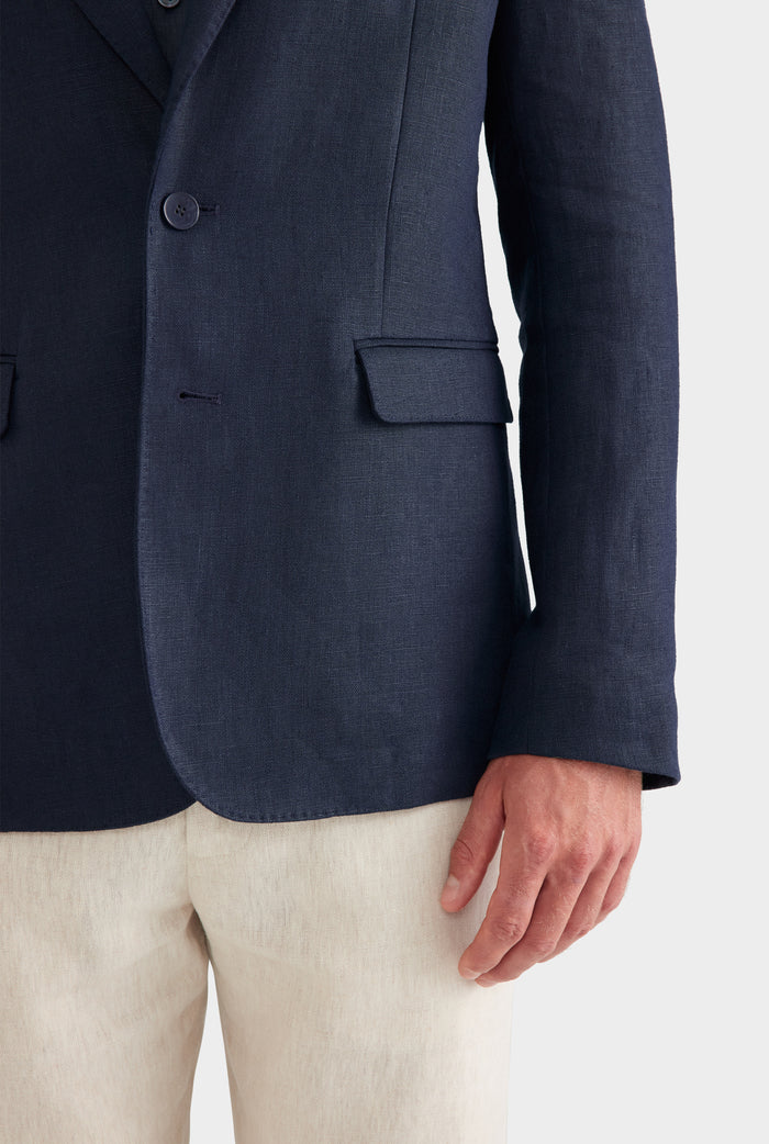 Tailored Linen Suit Jacket - Navy