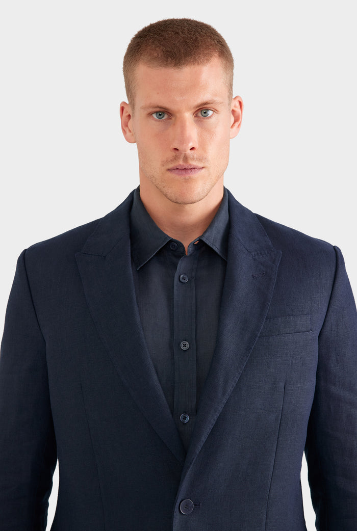 Tailored Linen Suit Jacket - Navy