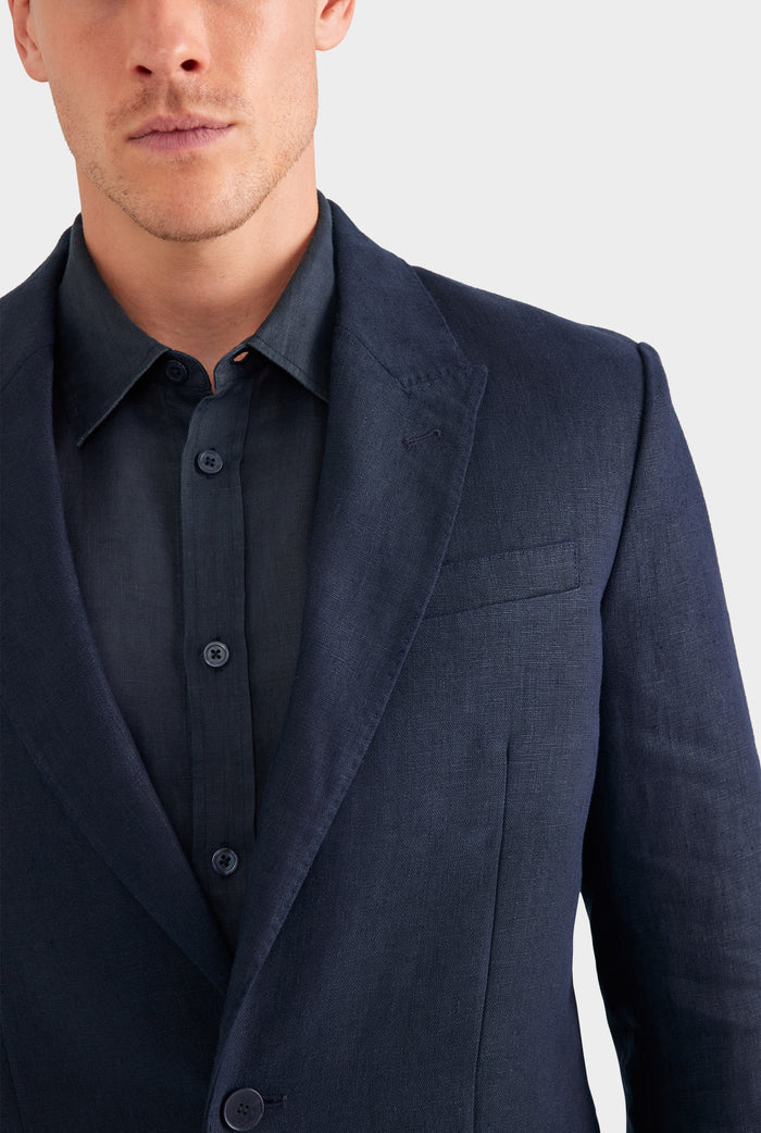 Tailored Linen Suit Jacket - Navy