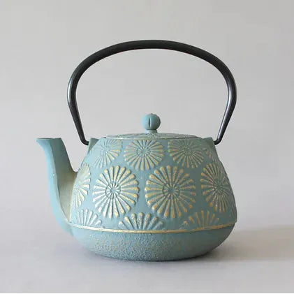 Teapot, Cast Iron, Teal/Gold