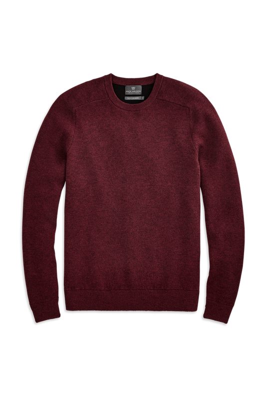 Malbec Heather | Front view of Tech Cashmere Crew Neck Sweater in Malbec Heather