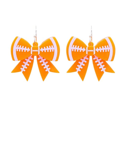 Tennessee Gameday Glam: 35mm Orange Football Bow Acrylic Earrings