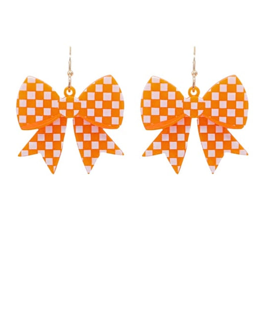 Tennessee Gameday Orange & White Checkered Bow Earrings