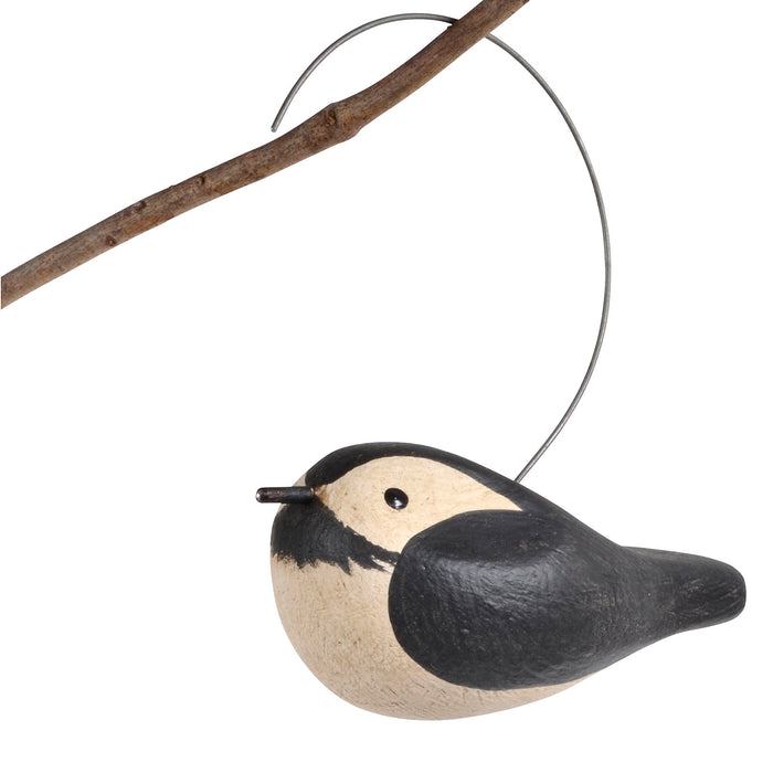 The Painted Bird by Richard Morgan Carved Black Caped Chickadee Hanging Decoy