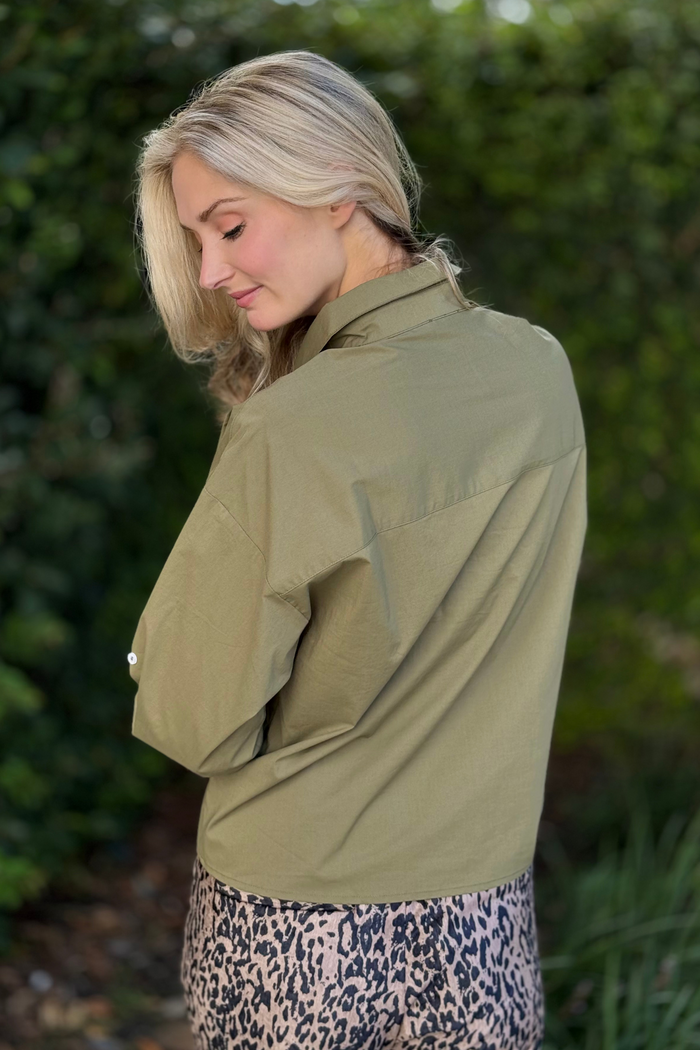 The Uptown Olive Tab-Sleeve Button Down